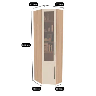 Шкаф угловой книжный со стеклом разносторонний с подсветкой L247.44 L/R