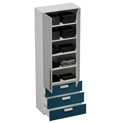 Шкаф книжный/для одежды с тремя ящиками, фрезерованные фасады в эмали LE213