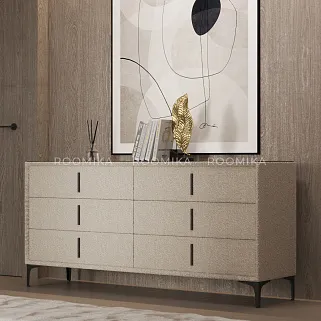 Комод мягкий, стекло прозрачное, ножки черные GRACE786