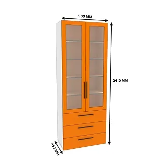 Шкаф книжный с тремя ящиками со стеклом L213S с подсветкой