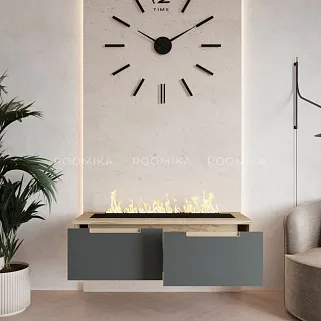 Тумба ТВ навесная с электрокамином, фасады в эмали LE548.451