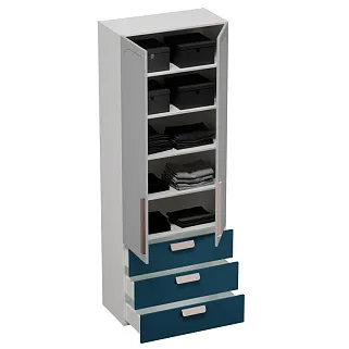 Шкаф книжный/для одежды с тремя ящиками, фрезерованные фасады в эмали LE213