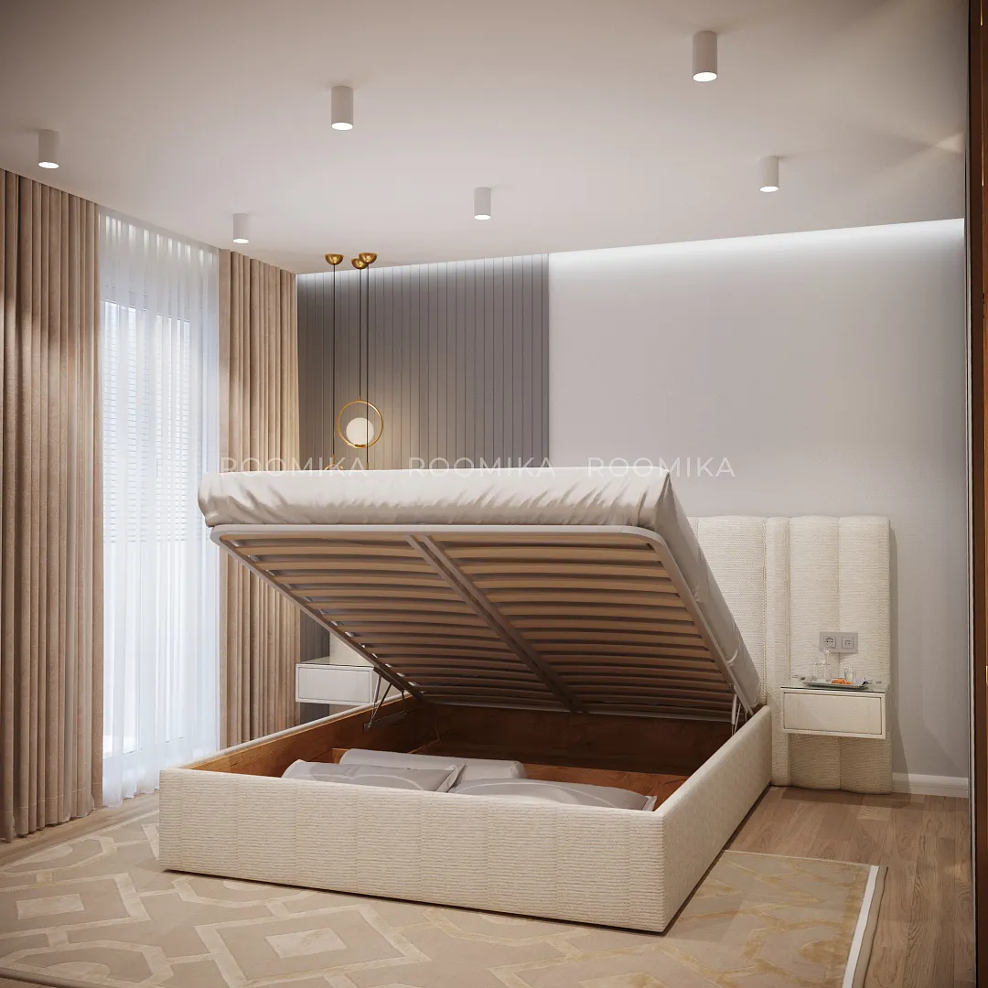 Кровать двуспальная мягкая HILTON с подъемным механизмом, мягкими панелями и тумбами, 160x200