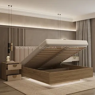 Кровать двуспальная Lazio с парящим эффектом и мягким чехлом в полоску, 160x200