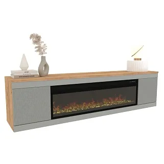 Тумба ТВ напольная с электрокамином, фрезерованные фасады в эмали LE546
