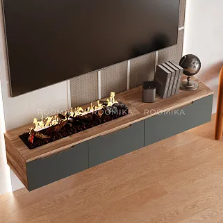 Тумба ТВ навесная с электрокамином, фасады в эмали LE548.451