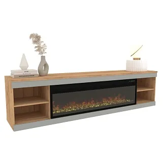 Тумба ТВ напольная с электрокамином, фрезерованные фасады в эмали LE546