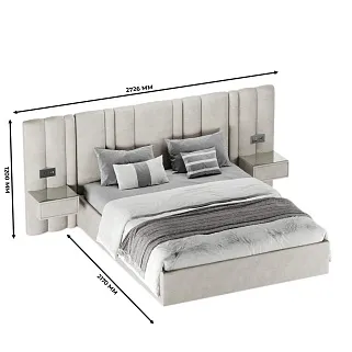 Кровать двуспальная мягкая HILTON с подъемным механизмом, мягкими панелями и тумбами, 160x200