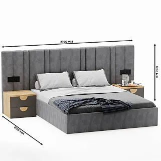 Кровать двуспальная мягкая HILTON с подъемным механизмом и мягкими панелями, 160x200