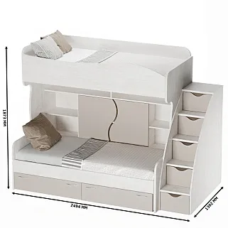 Кровать двухъярусная с лестницей комодом P904, 90x200