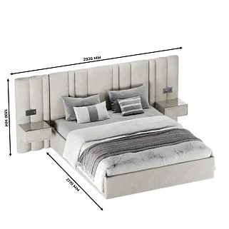 Кровать двуспальная мягкая HILTON с подъемным механизмом, мягкими панелями и тумбами, 180x200