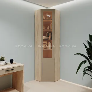 Шкаф угловой книжный со стеклом L247 с подсветкой