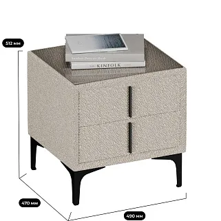 Тумба прикроватная мягкая, стекло прозрачное, ножки черные GRACE752