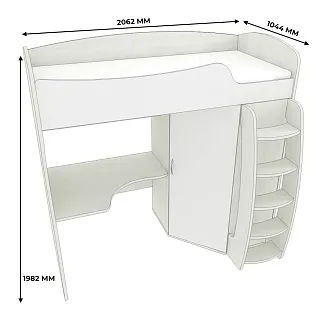 Кровать-чердак с рабочей зоной P906, 90x200
