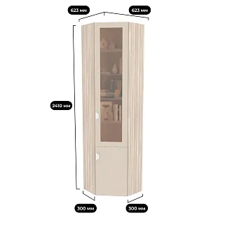 Шкаф угловой книжный со стеклом LG247 с подсветкой