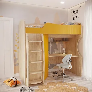 Кровать-чердак с рабочей зоной P906, 90x200