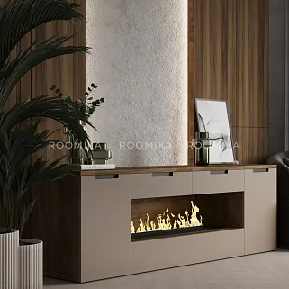 Тумба ТВ навесная с электрокамином, фасады в эмали LE550.450