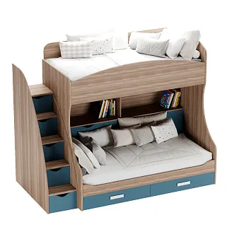 Кровать двухъярусная E980 с лестницей комодом