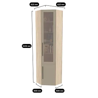 Шкаф угловой книжный со стеклом L247 с подсветкой