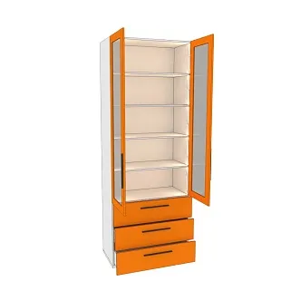 Шкаф книжный с тремя ящиками со стеклом L213S с подсветкой