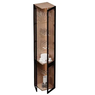 Шкаф завершающий для посуды со стеклянными дверьми в алюминиевом профиле с подсветкой R225