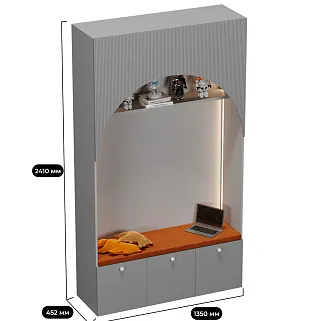 Шкаф с нишей, ящиками и сидушкой с подсветкой,фрезерованные фасады в эмали LЕ433.44