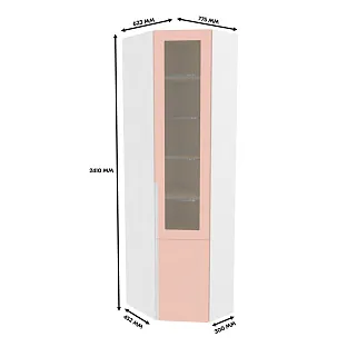 Шкаф угловой книжный со стеклом разносторонний с подсветкой, фасады в эмали LE247.44 L/R