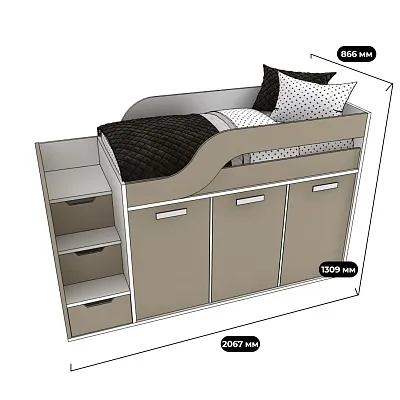 Кровать-чердак с рабочей зоной E903.6, 80x160 L/R