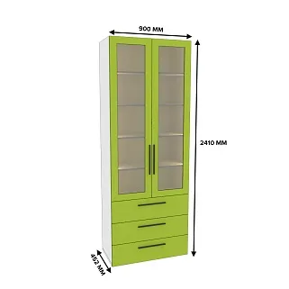 Шкаф книжный с тремя ящиками со стеклом L213S с подсветкой