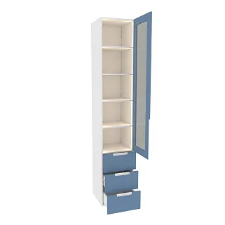 Шкаф книжный с ящиками со стеклом, фасады в эмали LE223S с подсветкой