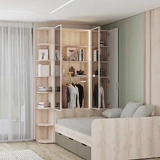 Шкаф трехдверный со стеклом в профиле с подсветкой, фрезерованные фасады в эмали LEF212.4-120 L/R