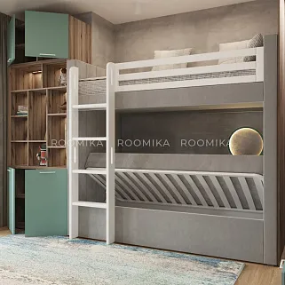 Кровать мягкая двухъярусная DUO, белый L/R