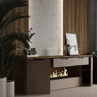 Тумба ТВ навесная с электрокамином, фасады в эмали LE550.450