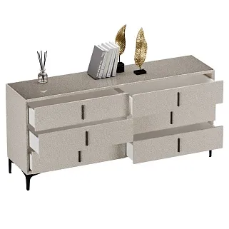 Комод мягкий, стекло прозрачное, ножки черные GRACE786