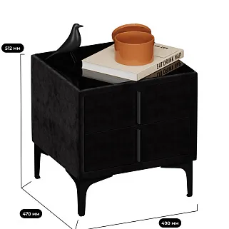 Тумба прикроватная мягкая, стекло прозрачное, ножки черные GRACE752