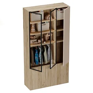 Шкаф трехдверный со стеклом в профиле с подсветкой, фасады в эмали LEF212.4-120 L/R