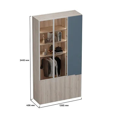 Шкаф трехдверный со стеклом в профиле с подсветкой, фасады в эмали LEF212.4-120 L/R