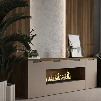 Тумба ТВ навесная с электрокамином, фасады в эмали LE550.450