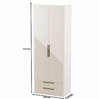 Шкаф 2 дверный с ящиками, фрезерованные фасады в эмали LE-211.44