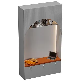 Шкаф с нишей, ящиками и сидушкой с подсветкой,фрезерованные фасады в эмали LЕ433.44