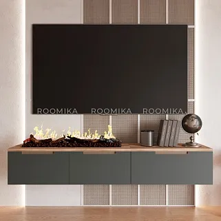 Тумба ТВ навесная с электрокамином, фасады в эмали LE548.451
