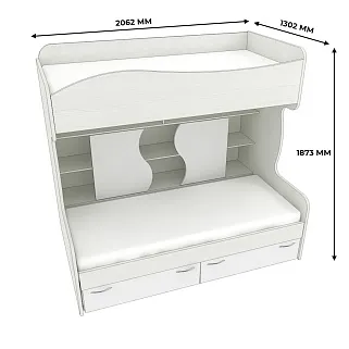 Кровать двухъярусная с лестницей комодом P904, 90x200