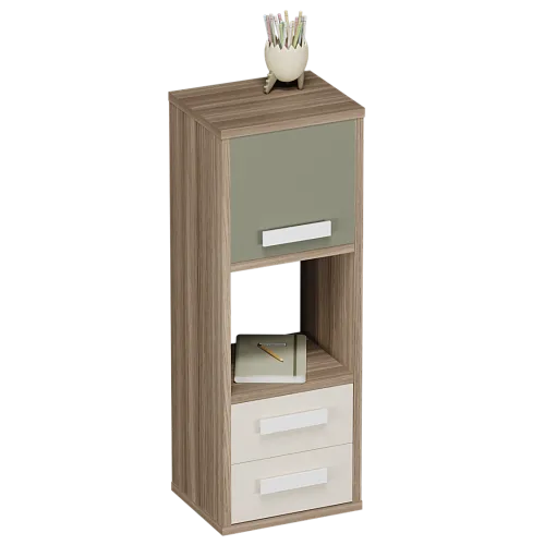 Cтеллаж сквозной книжный на 3 ниши с фасадом и ящиками E803