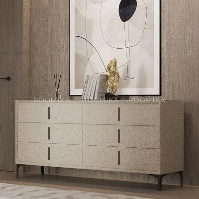 Комод мягкий, стекло прозрачное, ножки черные ГРЕЙС786