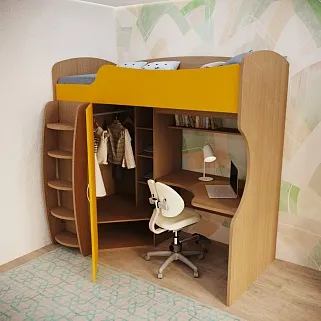 Кровать-чердак с рабочей зоной P906, 90x200