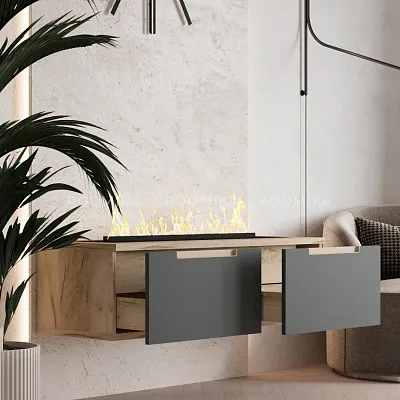 Тумба ТВ навесная с электрокамином, фасады в эмали LE548.451