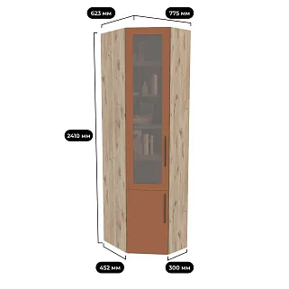 Шкаф угловой книжный со стеклом разносторонний с подсветкой LG247.44.1 L/R