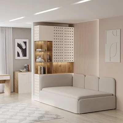 Шкаф двухдверный с фальш стенкой и нишей с подсветкой, фрезерованные фасады в эмали LE212.3