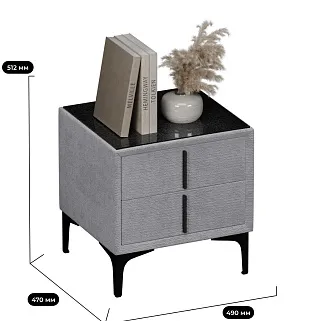 Тумба прикроватная мягкая, стекло прозрачное, ножки черные GRACE752