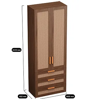 Шкаф книжный/для одежды с тремя ящиками, фасады натуральный ротанг L213